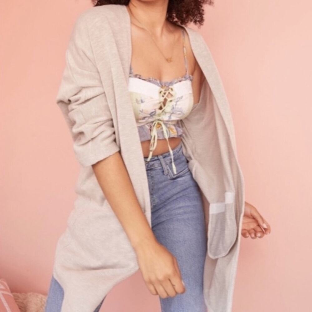 Donni Anthropologie Open Front Textured Striped Cardigan
